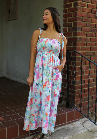 Printed Smocked Maxi